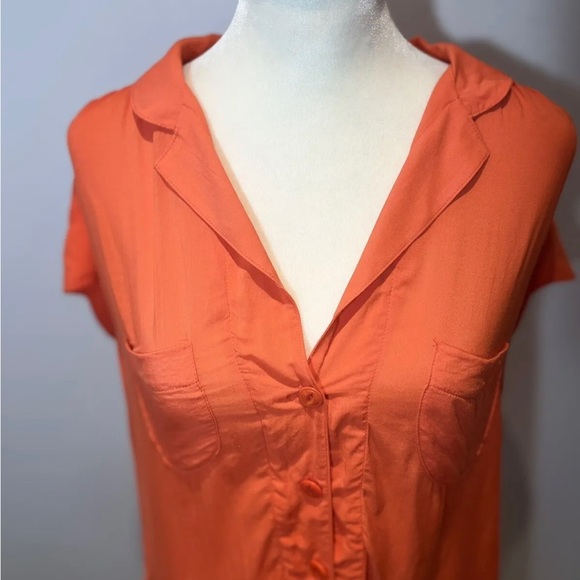 Anthropologie Maeve Tangerine Orange Short Sleeve Button Down Size Small S - Picture 9 of 10